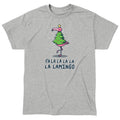Classic Cotton T-shirt_TeeTurtle Fa La La Lamingo heather gray t-shirt featuring a flamingo dressed up as a Christmas tree
