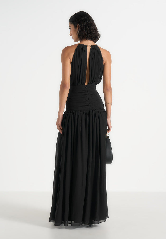 fabienne-metallic-ruched-halterneck-maxi-dress-black