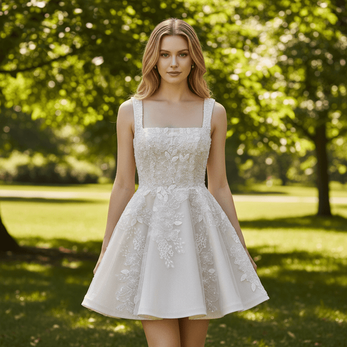 Fairytale Mini Wedding Dress with Square Neckline - Rosymae