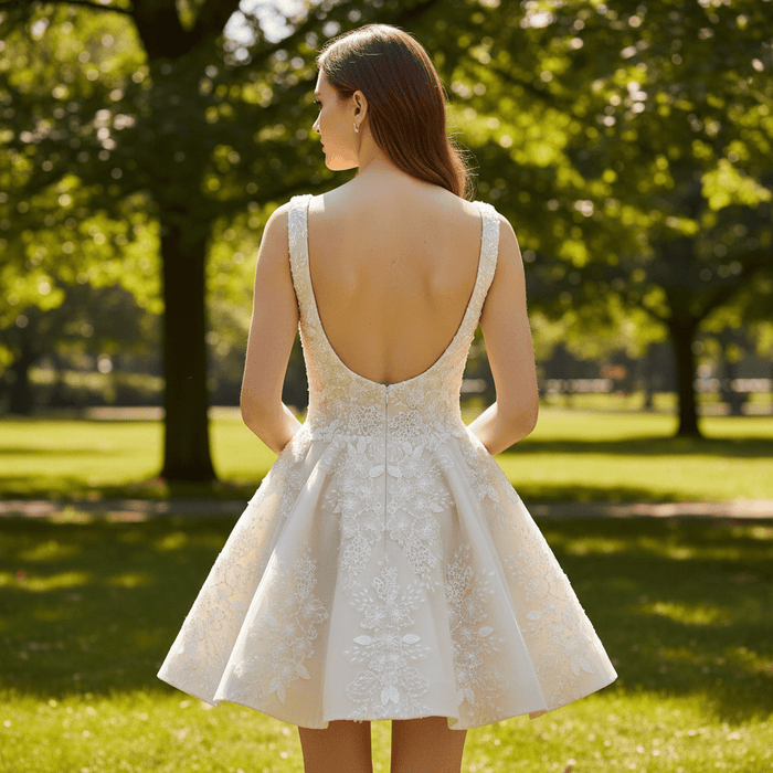 Fairytale Mini Wedding Dress with Square Neckline - Rosymae