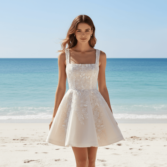 Fairytale Mini Wedding Dress with Square Neckline - Rosymae