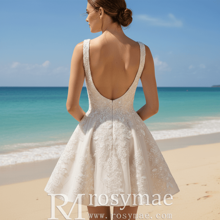 Fairytale Mini Wedding Dress with Square Neckline - Rosymae