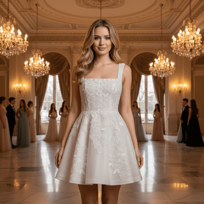 Fairytale Mini Wedding Dress with Square Neckline - Rosymae