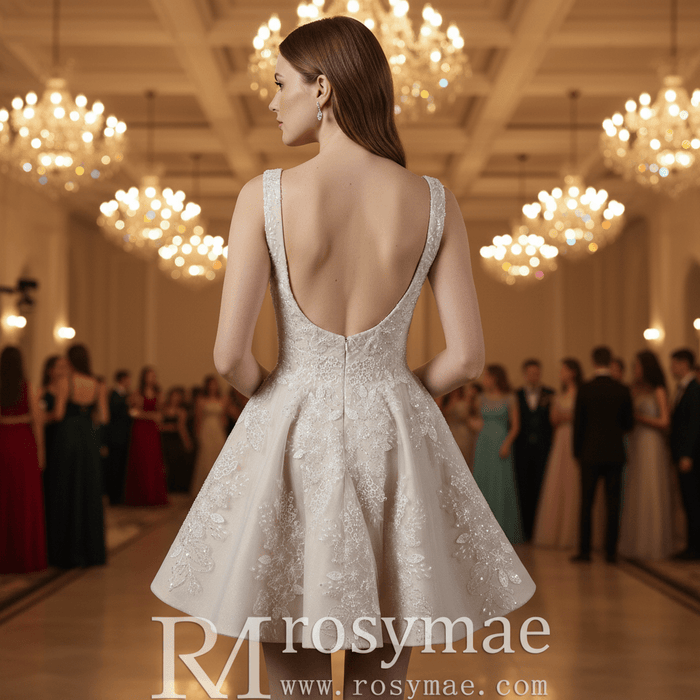 Fairytale Mini Wedding Dress with Square Neckline - Rosymae