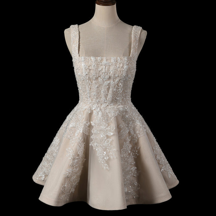 Fairytale Mini Wedding Dress with Square Neckline - Rosymae