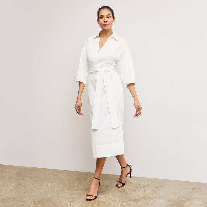 Front image of a woman wearing the Fanfan Dress in White | Lead