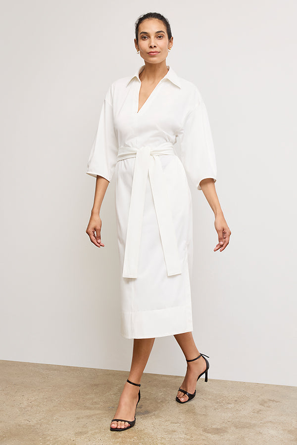Front image of a woman wearing the Fanfan Dress in White | Exclude | Grid