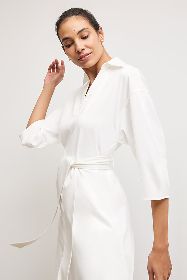 Front image of a woman wearing the Fanfan Dress in White | Exclude | Grid Hover
