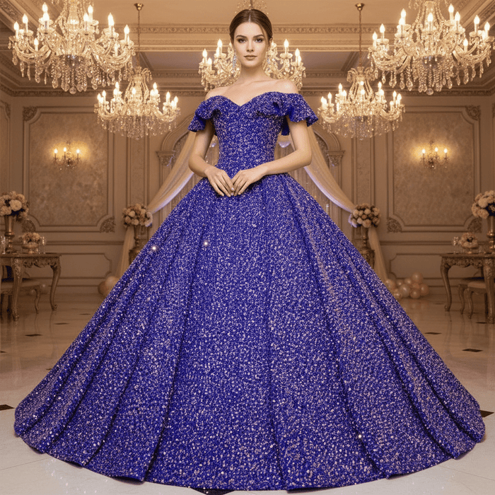 Fashion Sequins Ball Prom Gowns Floor Length Quinceanera Dress - Rosymae