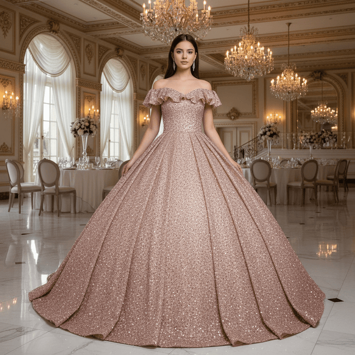 Fashion Sequins Ball Prom Gowns Floor Length Quinceanera Dress - Rosymae