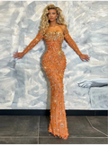 Fashion Tube Top Heavy Industry Diamond Pearl Sequins Hip Temperament Catwalk Sexy Evening Dress
