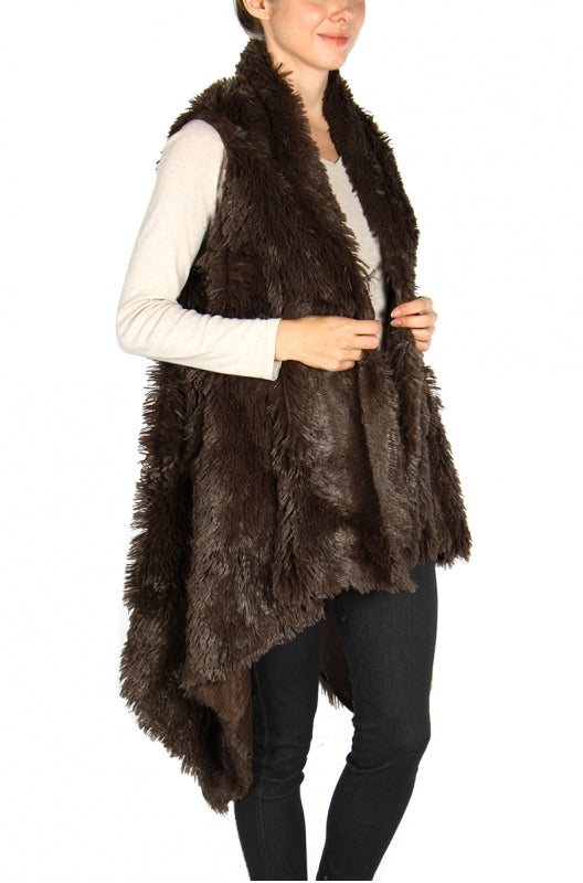 Faux fur long solid vest