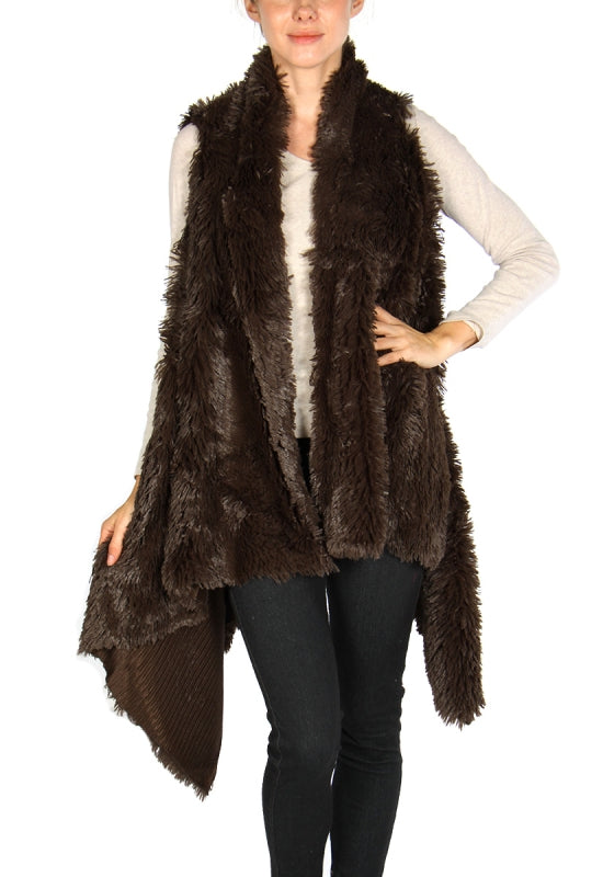 Faux fur long solid vest