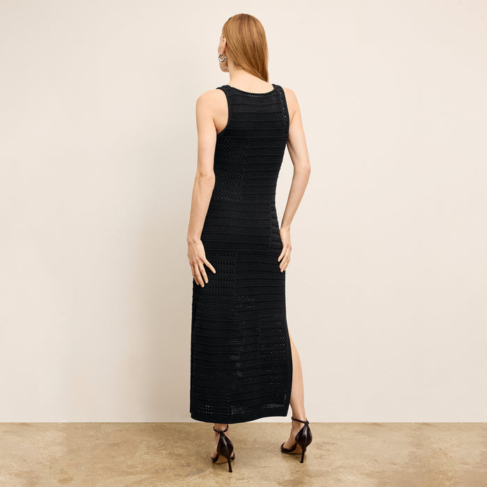 Back image of a woman wearing the Fina Dress in black
