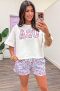 white with embroidered flags and floral patchwork print usa terry knit top