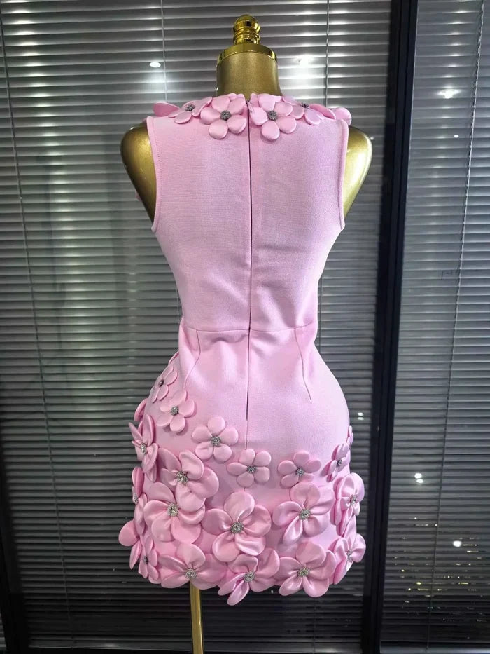 Flora Sleeveless Sexy V-Neck Florals Bodycon Mini Bandage Dress