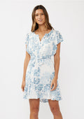 blue white floral mini dress