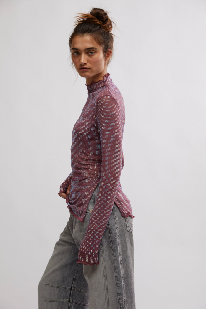 Mauve Glitter Sheer Long Sleeve