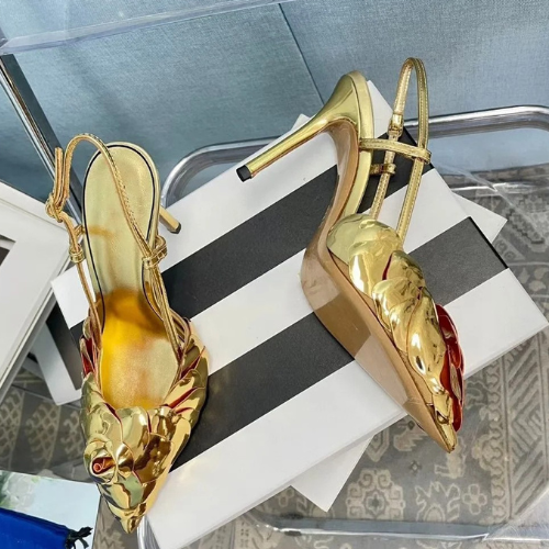 Fretwork High Heels Luxury Gold Flower Carving Slingback Sandals Stiletto