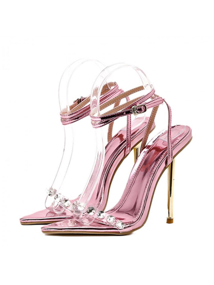 Funky Hotfix Rhinestones Metallic Pointed High Heels