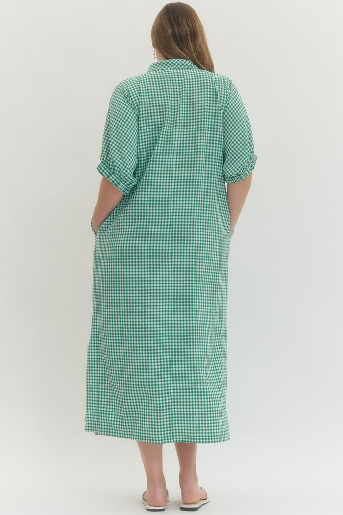 women's plus size entro green gingham maxi dress side