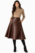 Genuine Lambskin Leather A-Line Midi Skirt