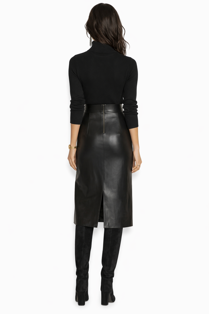 Genuine Lambskin Leather Midi Skirt