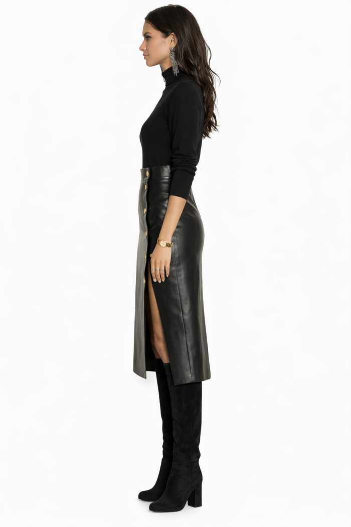 Genuine Lambskin Leather Midi Skirt