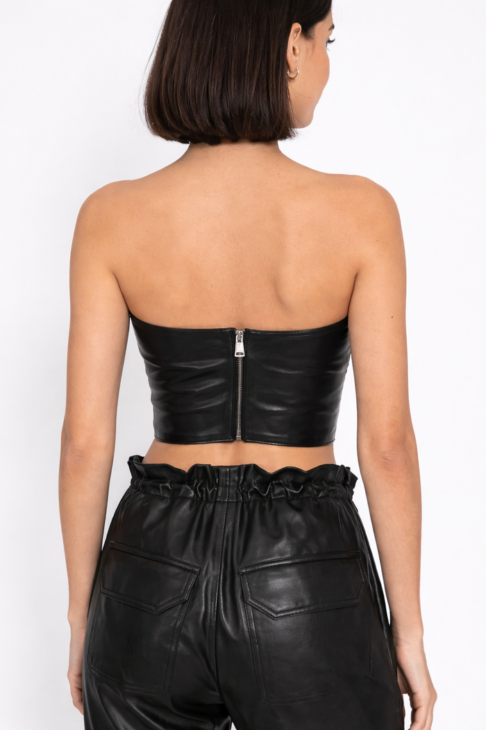 Genuine Lambskin Leather Strapless Crop Top
