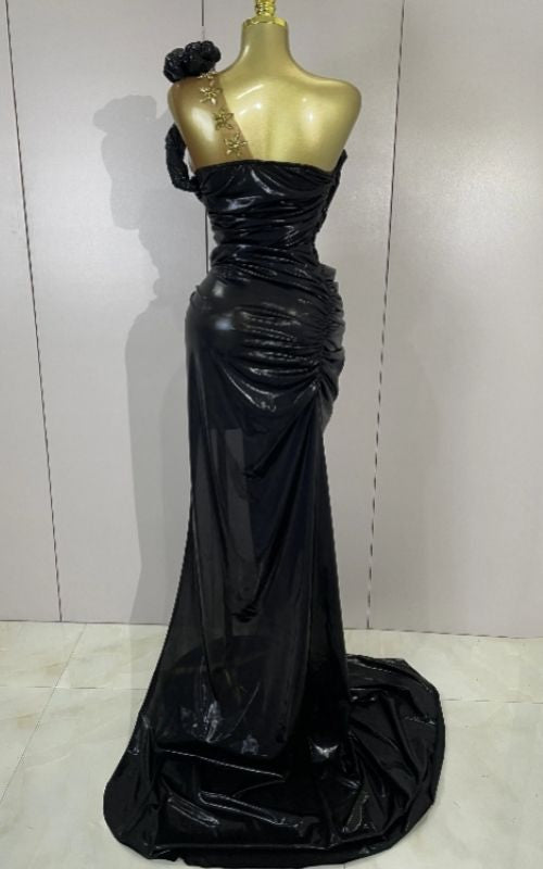 Sparkly Rhinestone One Shoulder High Split Maxi Evening Dress