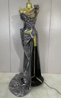 Georgia Sparkly Rhinestone One Shoulder High Split Maxi Dress