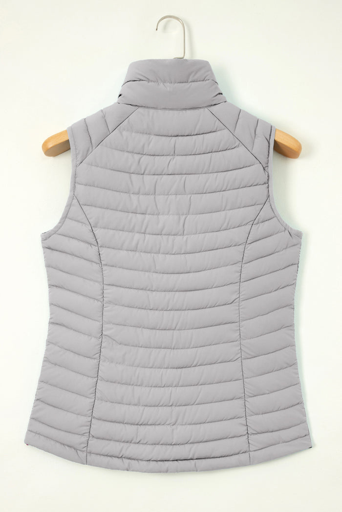 Gilet matelassé zippé à col en peluche argenté