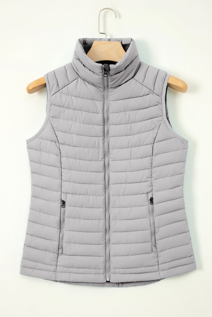 Gilet matelassé zippé à col en peluche argenté