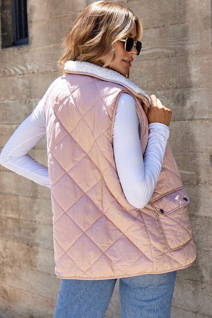 Gilet Sans Manches Zippé Doublé Polaire rose