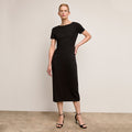 Front image of a woman wearing The Glenda Dress-Pima Cotton Jersey :: Black | Lead