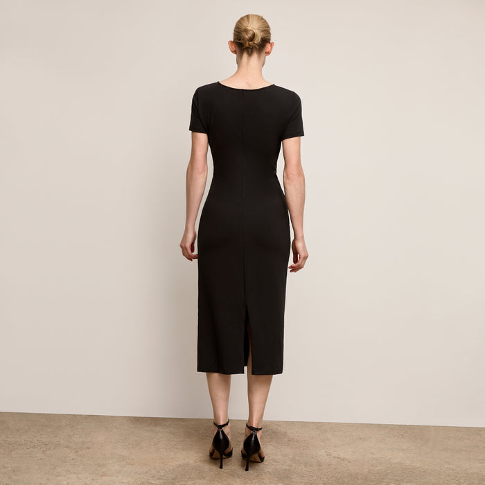 Back image of a woman wearing The Glenda Dress-Pima Cotton Jersey :: Black