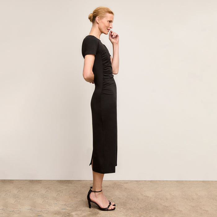Front image of a woman wearing The Glenda Dress-Pima Cotton Jersey :: Black