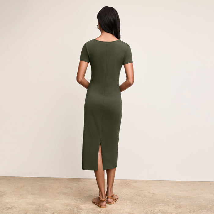 Back image of a woman wearing The Glenda Dress-Pima Cotton Jersey :: Rosin