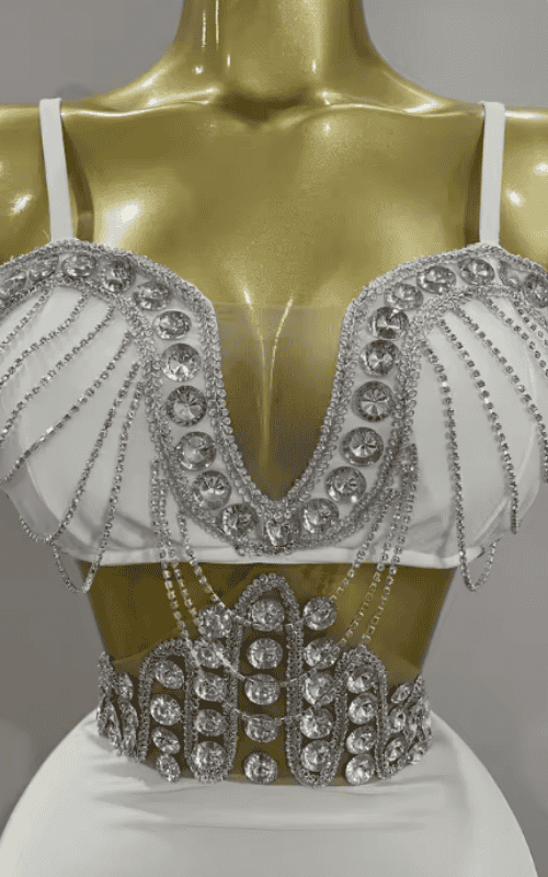 Glenda Luxury White Diamond Chain Sleeveless Bodycon Mini Dress