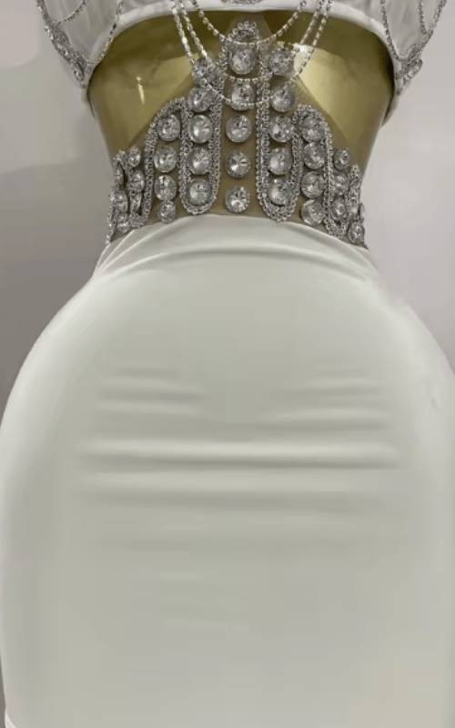 Glenda Luxury Shiny Diamond Chain Sleeveless Bodycon Mini Dress