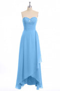 Glitter Blue Chiffon Sweetheart Ruffled Bridesmaid Dress