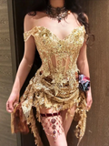 Golden A Line Straps Exquisite Sequin Short Homecoming Dress