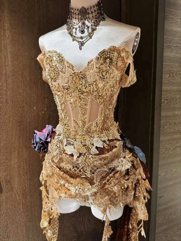 Golden A Line Straps Exquisite Sequin Short Homecoming Dress