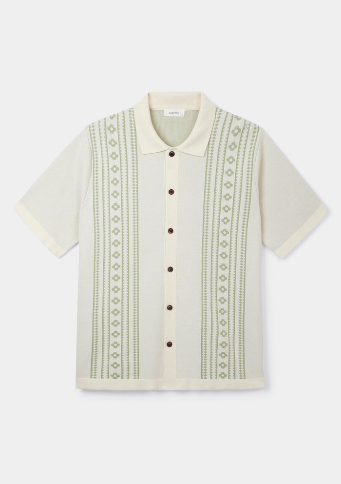 Green Flower Jacquard Polo, Polo Shirt - SIRPLUS