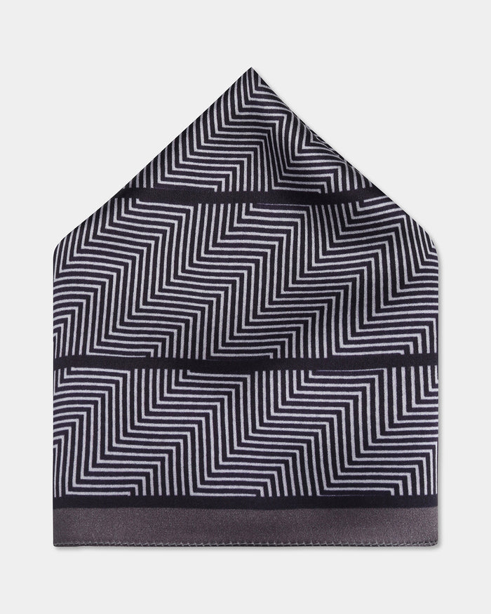 Grey Printed 100% Silk Pocket Square - Beta
