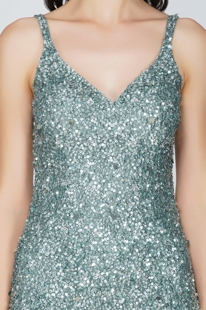 Greyson Teal Sequin Mini Dress