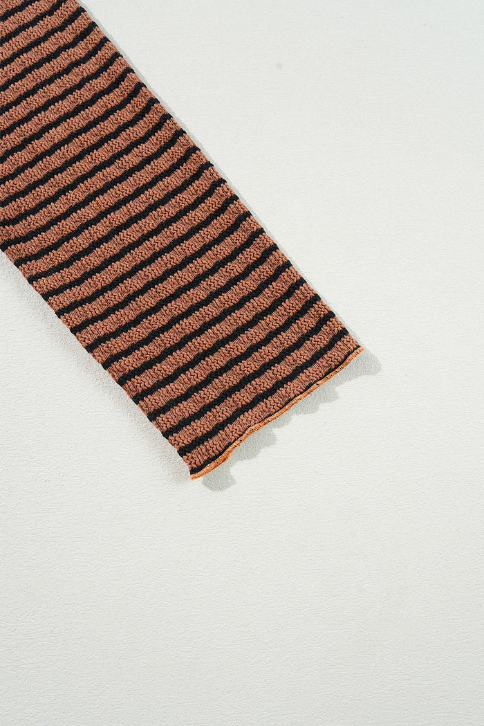 Haut à manches longues Henley texturé à rayures marron *