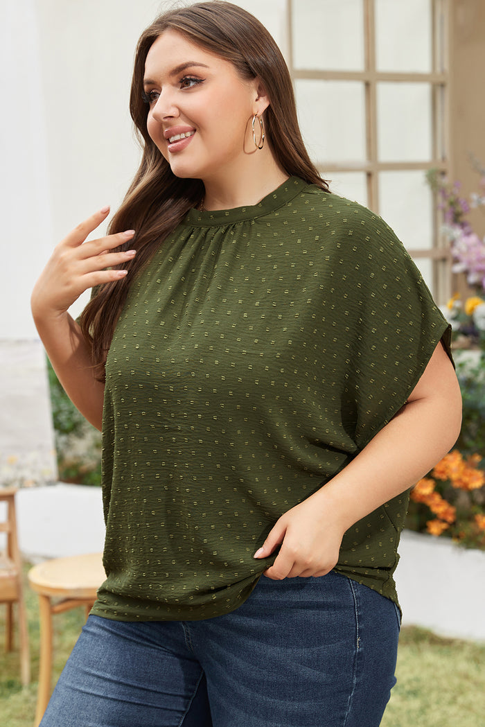 Haut à pois suisses de grande taille vert mousse avec col montant et nuque nouée