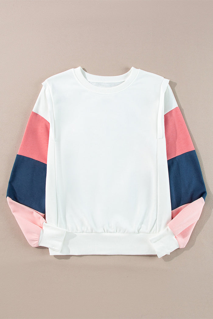 Haut blanc à manches longues en French Terry color block
