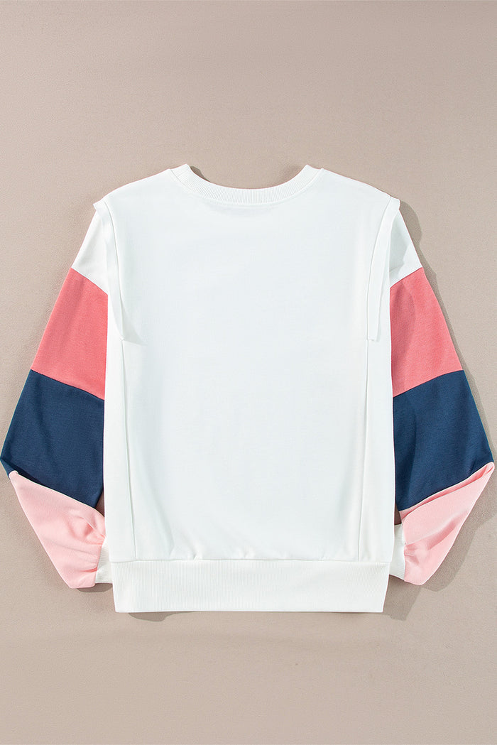 Haut blanc à manches longues en French Terry color block